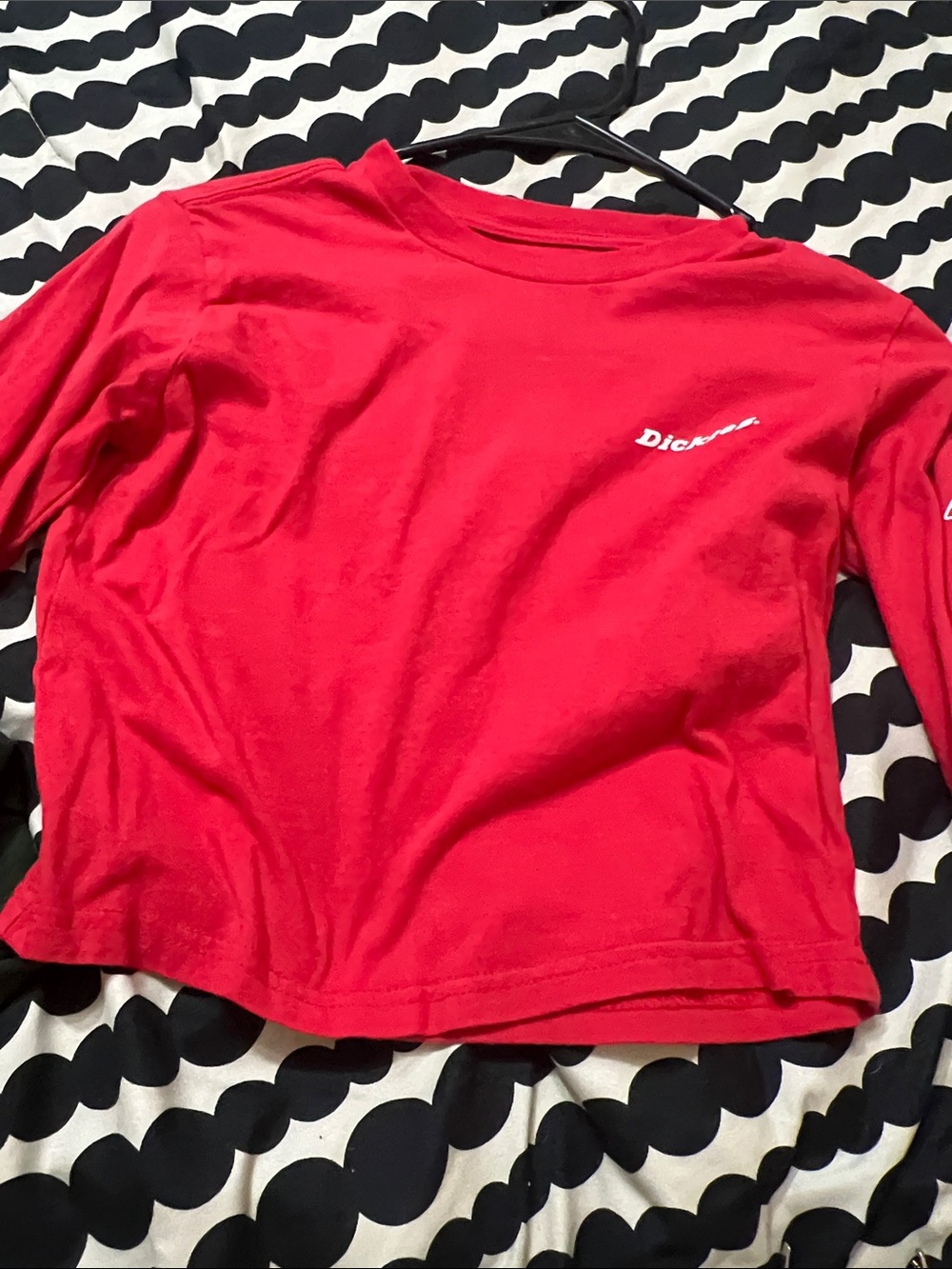 Dickies Red Cropped Long-Sleeve Tee with White Chest Logo